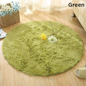 Green Fluffy Faux Fur Round Rug Kids Room Plush Shaggy Rugs