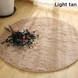 Brown Fluffy Faux Fur Round Rug Kids Room Plush Shaggy Rugs