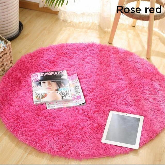 Pink Purple Fluffy Faux Fur Round Rug Kids Room Plush Shaggy Rugs