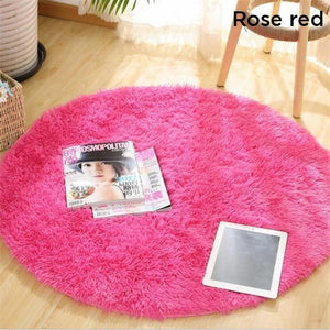 Pink Purple Fluffy Faux Fur Round Rug Kids Room Plush Shaggy Rugs