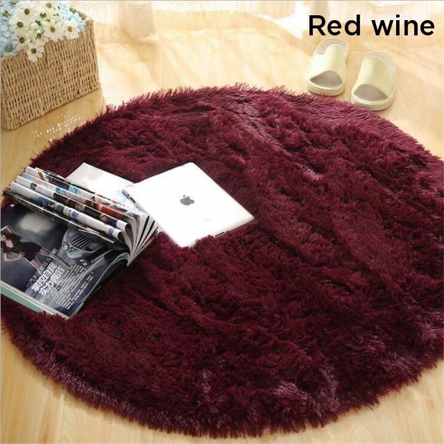 Red Fluffy Faux Fur Round Rug Kids Room Plush Shaggy Rugs