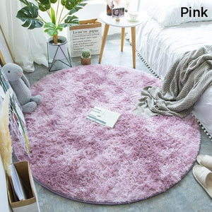 Pink Purple Fluffy Faux Fur Round Rug Kids Room Plush Shaggy Rugs