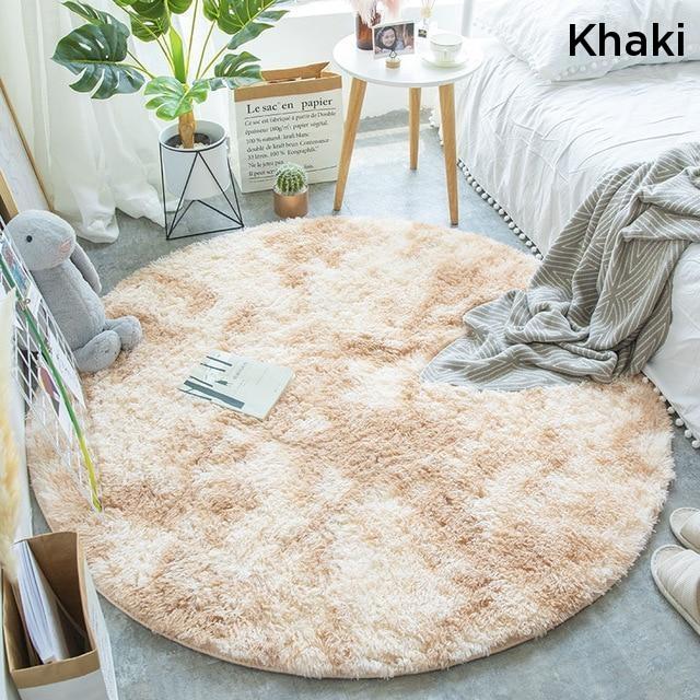 Brown Fluffy Faux Fur Round Rug Kids Room Plush Shaggy Rugs