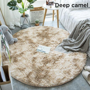 Brown Fluffy Faux Fur Round Rug Kids Room Plush Shaggy Rugs