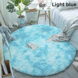 Blue Fluffy Faux Fur Round Rug Kids Room Plush Shaggy Rugs