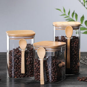 Glass Canisters With Bamboo Lid And Spoon