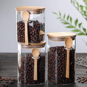 Glass Canisters With Bamboo Lid And Spoon