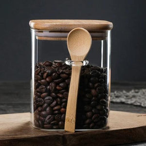 Glass Canisters With Bamboo Lid And Spoon