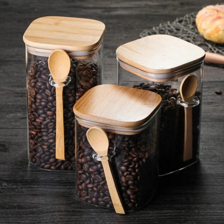 Glass Canisters With Bamboo Lid And Spoon