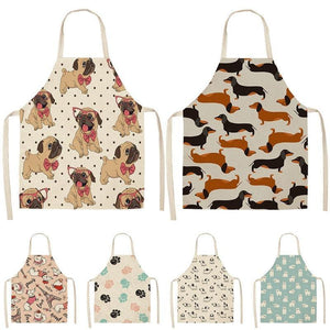 Cute Dog Printed Cotton Linen Kitchen Apron