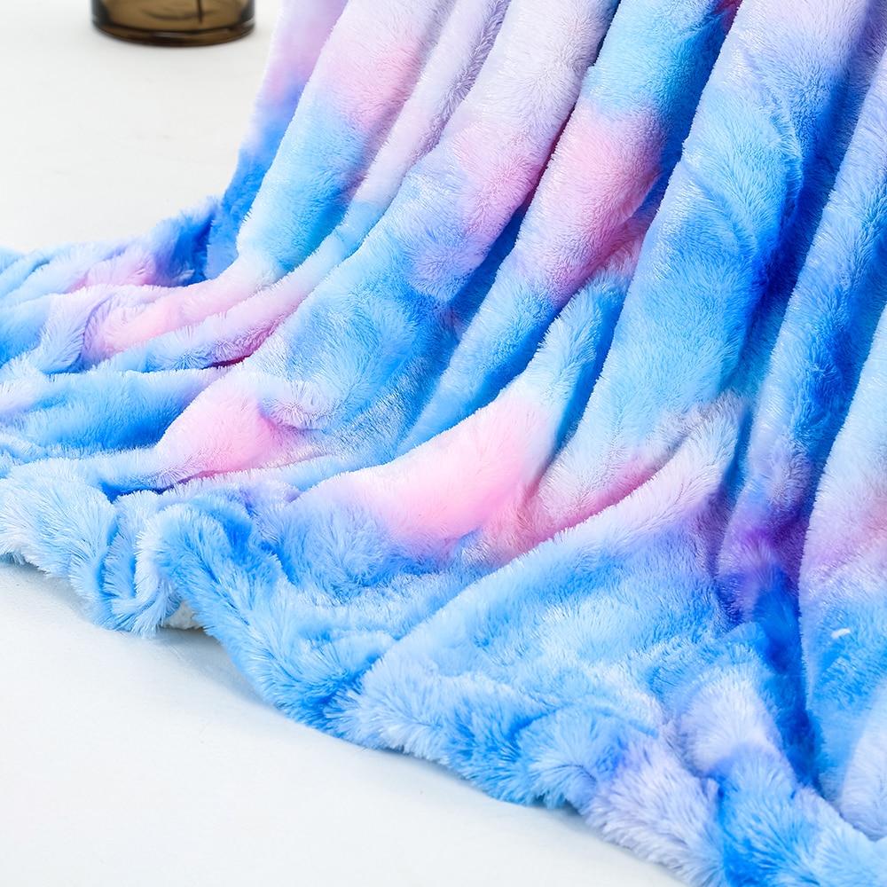 Ombre Blue Purple Soft Faux Fur Plush Blanket Winter Warmers