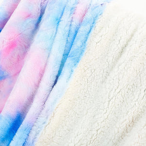 Ombre Blue Purple Soft Faux Fur Plush Blanket Winter Warmers