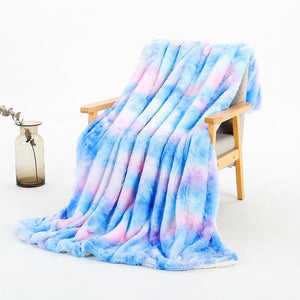 Ombre Blue Purple Soft Faux Fur Plush Blanket Winter Warmers