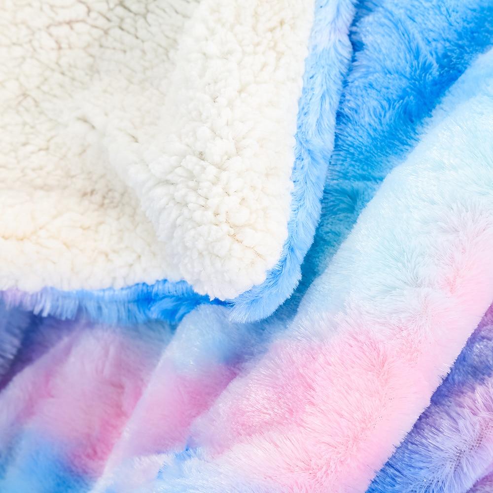 Ombre Blue Purple Soft Faux Fur Plush Blanket Winter Warmers