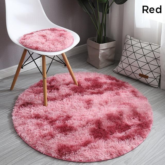 Red Fluffy Faux Fur Round Rug Kids Room Plush Shaggy Rugs