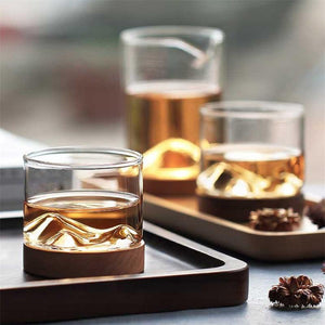 Mountain Whiskey Glass With Wooden Base Novelty Barware Drinkware