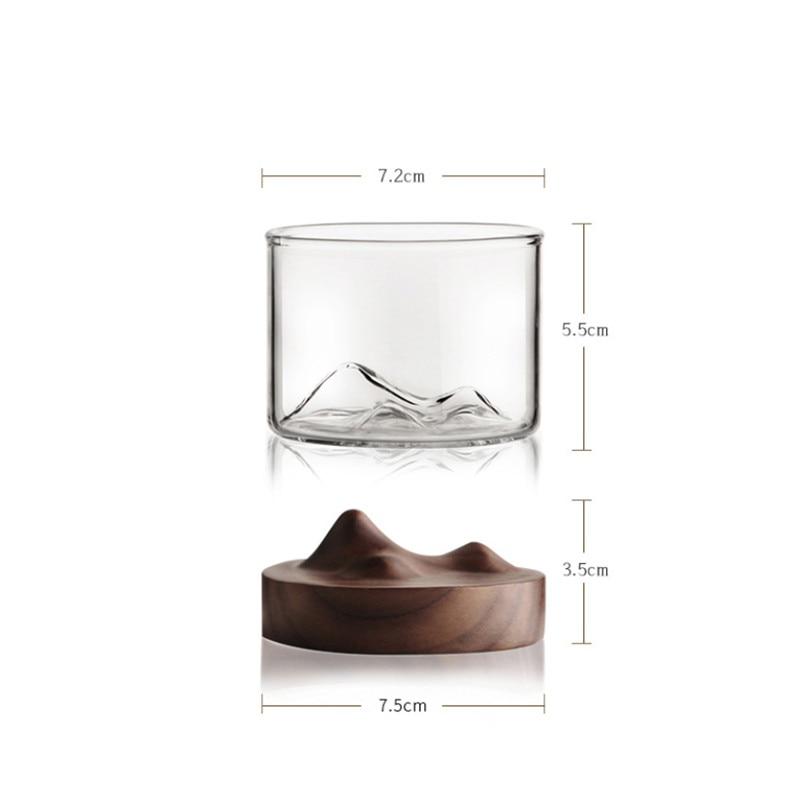 Mountain Whiskey Glass With Wooden Base Novelty Barware Drinkware