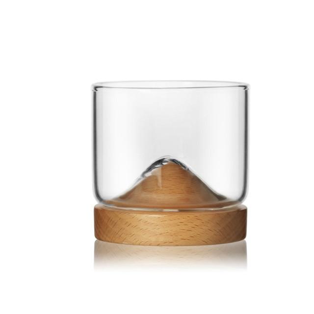 Mountain Whiskey Glass With Wooden Base Novelty Barware Drinkware