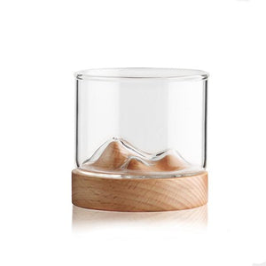 Mountain Whiskey Glass With Wooden Base Novelty Barware Drinkware