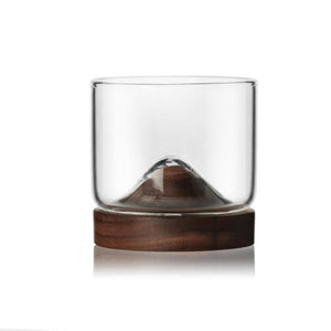 Mountain Whiskey Glass With Wooden Base Novelty Barware Drinkware