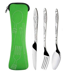 3Pcs / Set Portable Camping Travel Stainless Steel Cutlery With Bag