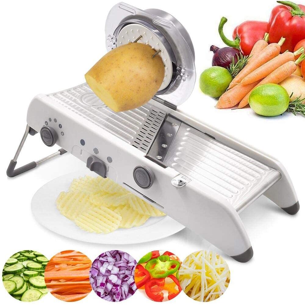 Adjustable Mandoline Manual Vegetable Slicer Shredder Grater With Stainless Steel Blades