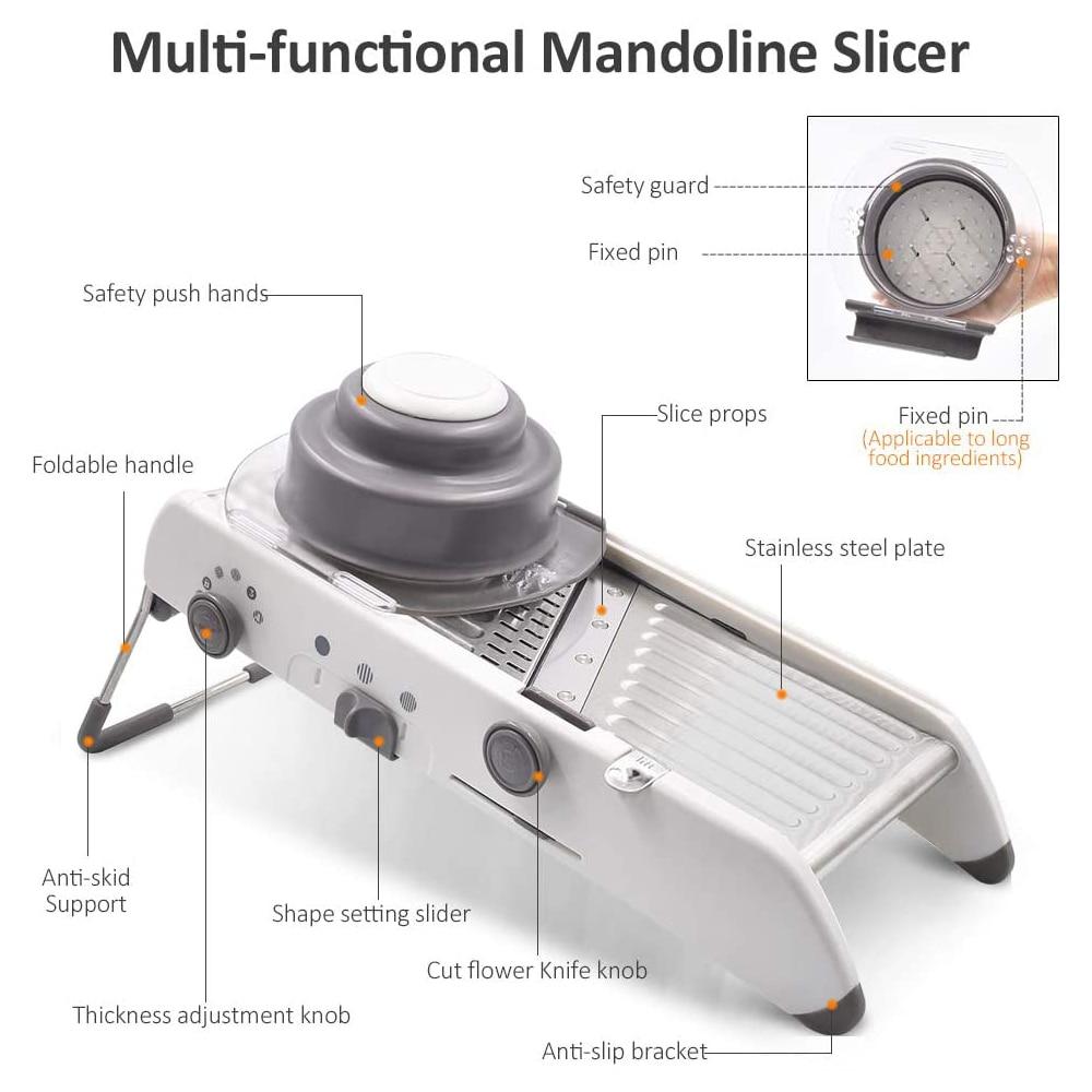 Adjustable Mandoline Manual Vegetable Slicer Shredder Grater With Stainless Steel Blades