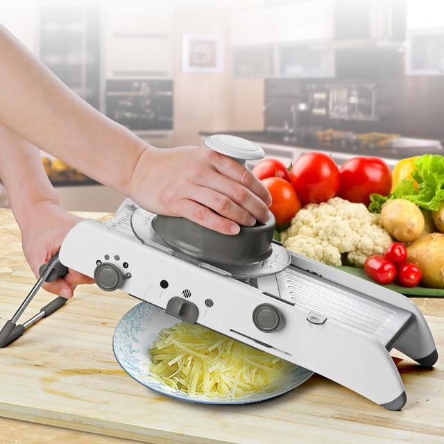 Adjustable Mandoline Manual Vegetable Slicer Shredder Grater With Stainless Steel Blades