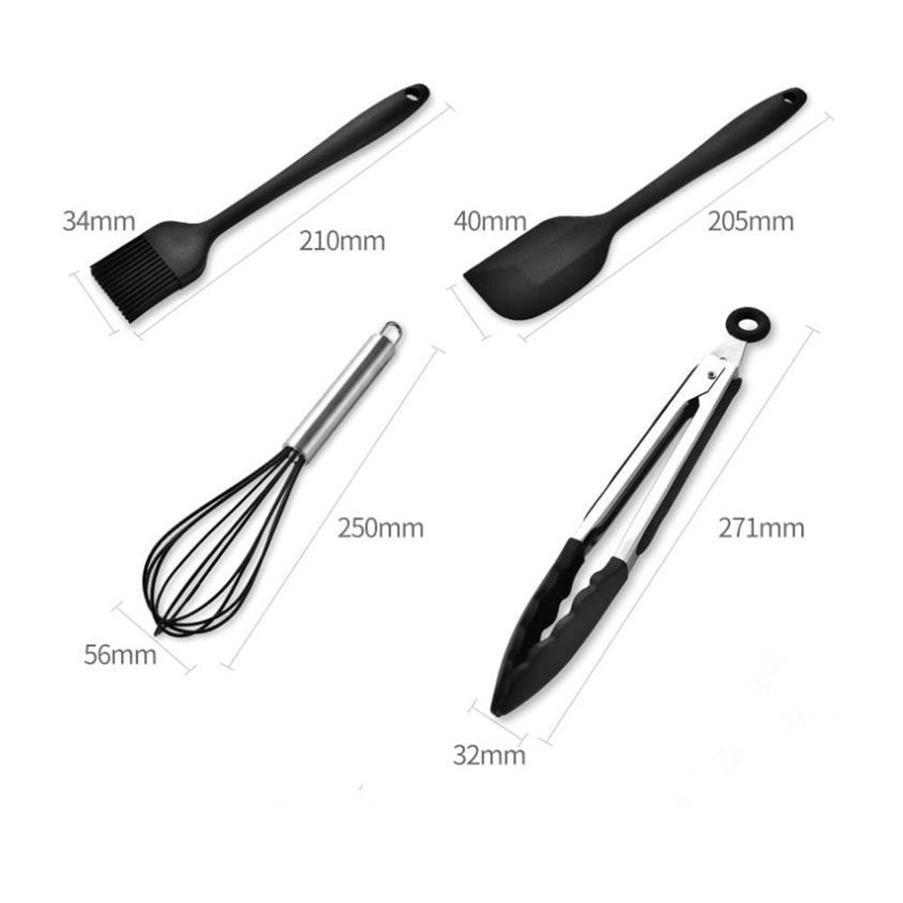 10Pcs Black Silicone Kitchen Utensils Set Bakeware Accessories