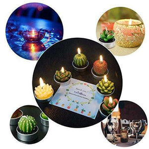 6Pcs/Set Artificial Cactus Succulent Plant Green Mini Candles Home Dcor