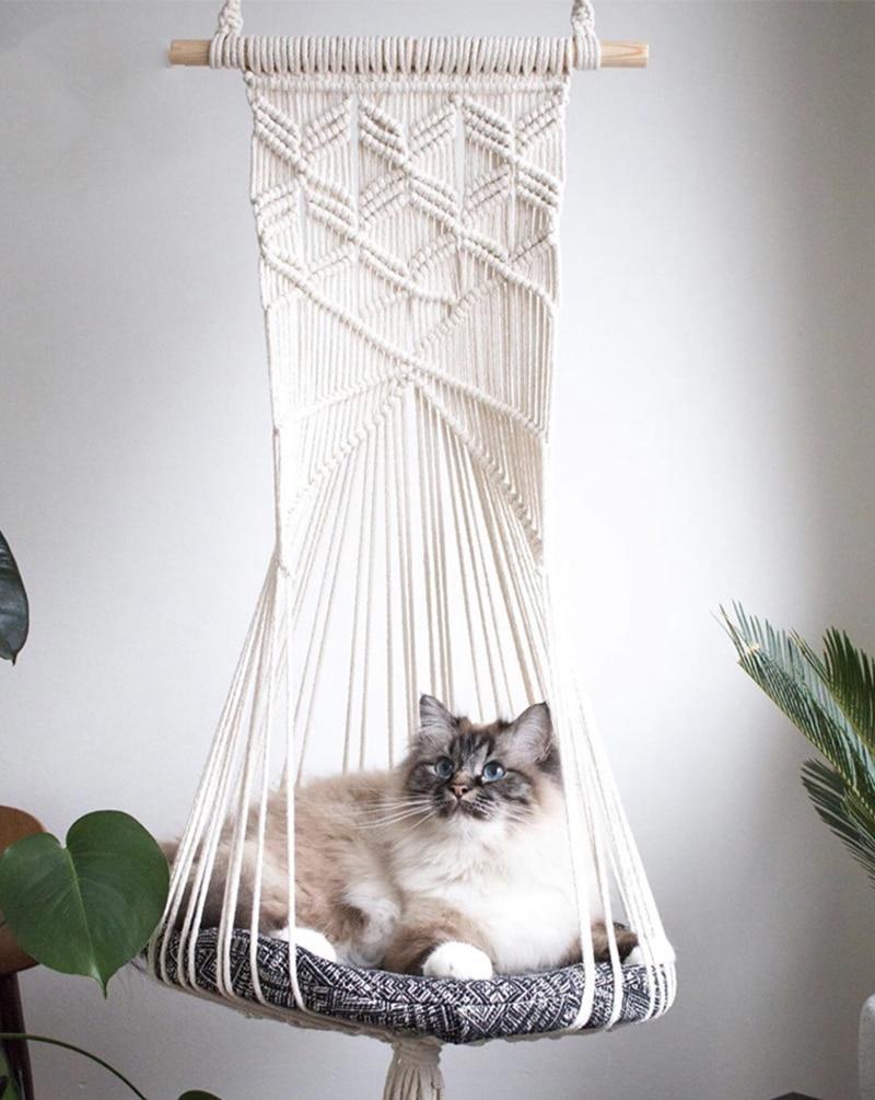 Boho Style Cat Swing Hanging Macrame Pet Bed Holder