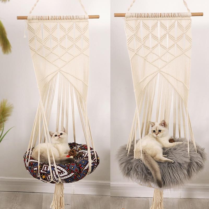 Boho Style Cat Swing Hanging Macrame Pet Bed Holder