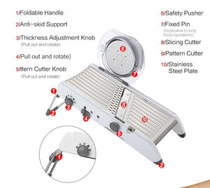 Adjustable Mandoline Manual Vegetable Slicer Shredder Grater With Stainless Steel Blades