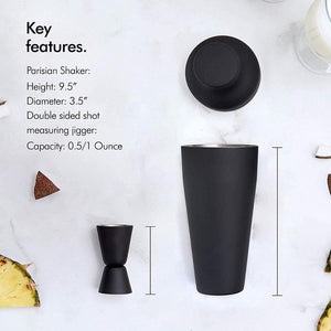 Stylish Matte Black 500Ml Stainless Steel Cocktail Shaker Set