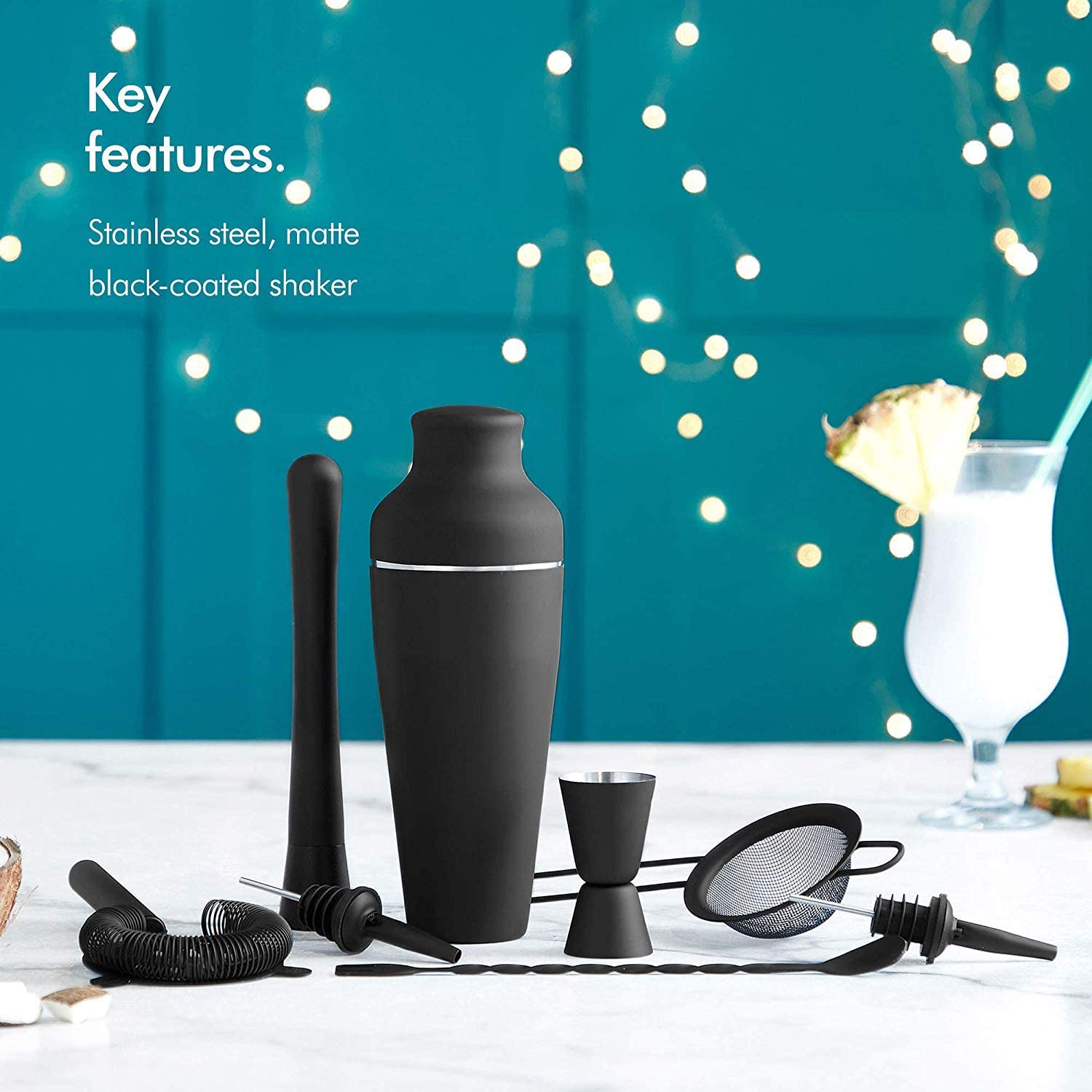 Stylish Matte Black 500Ml Stainless Steel Cocktail Shaker Set