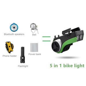 5 In 1 Bicycle Light Bluetooth Speaker Bell Phone Holder Bike Accessories