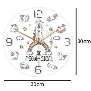 So Meow Gical Cute Cat Unicorn Wall Clock Kids Bedroom Decor