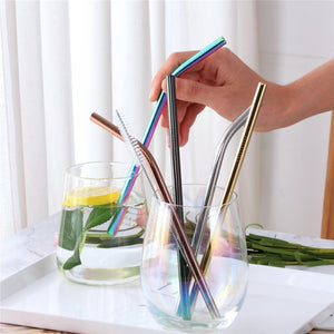 2Pcs Reusable Eco Friendly Stainless Steel Metal Milkshake Straws