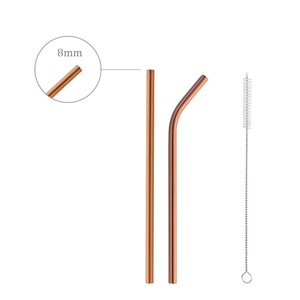 2Pcs Reusable Eco Friendly Stainless Steel Metal Milkshake Straws