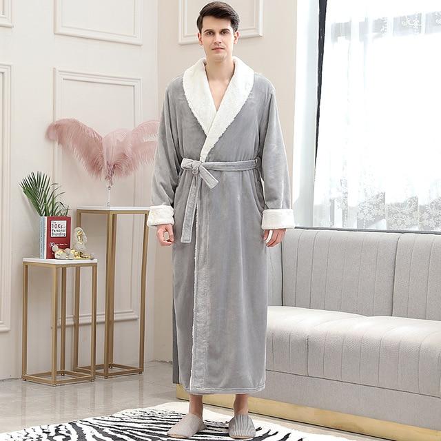 Long Warm Coral Fleece Plush Soft Winter Dressing Gown Men And Women