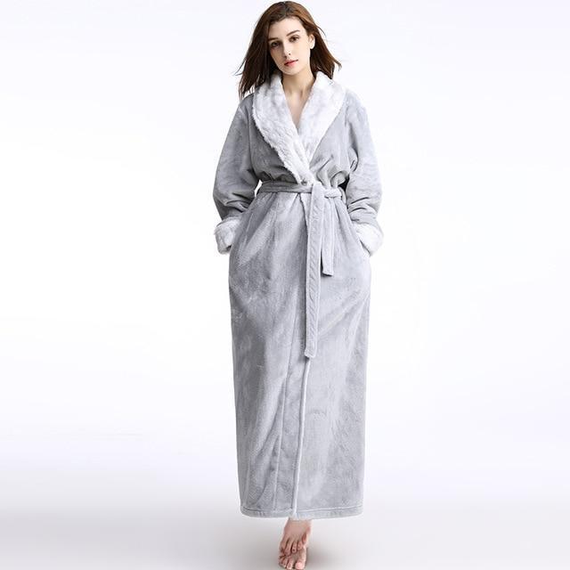 Long Warm Coral Fleece Plush Soft Winter Dressing Gown Men And Women