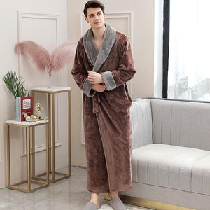 Long Warm Coral Fleece Plush Soft Winter Dressing Gown Men And Women