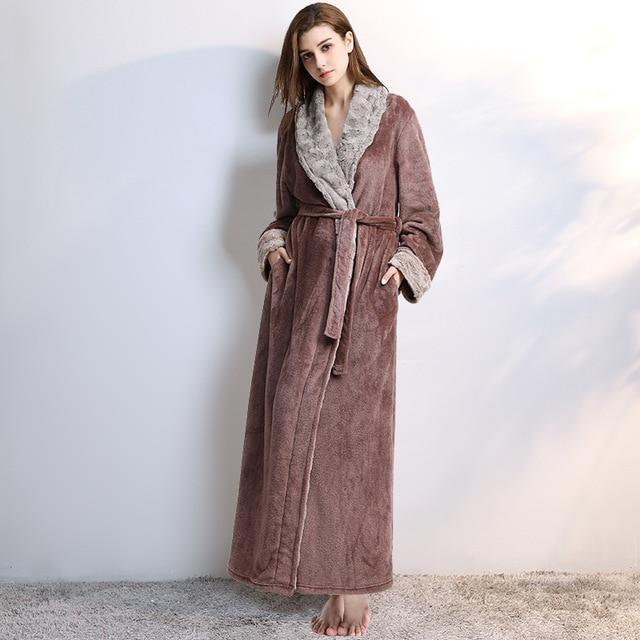 Long Warm Coral Fleece Plush Soft Winter Dressing Gown Men And Women