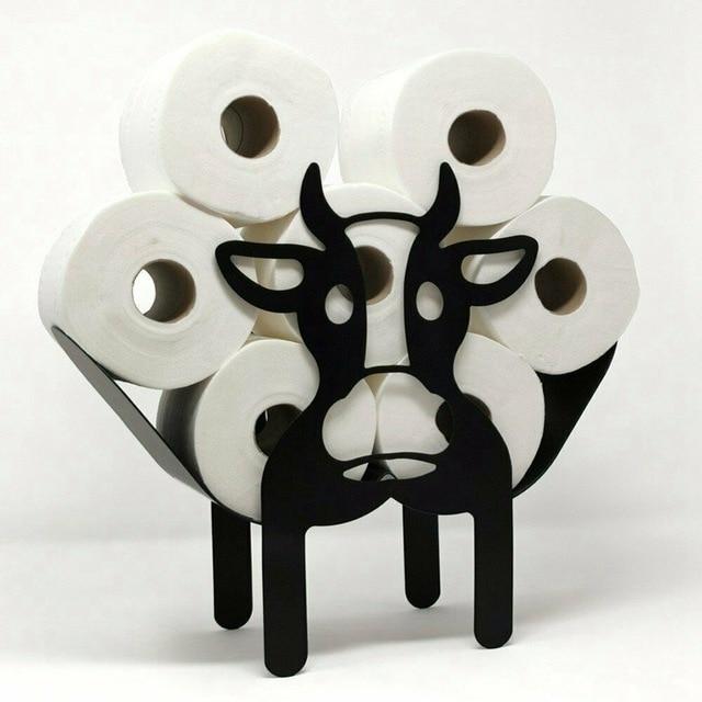 Metal Cow Toilet Holder Free Standing Bathroom Storage Home Decor