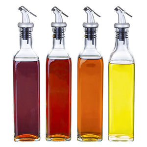 4Pcs 500Ml Glass Olive Oil Vinegar Dispenser Bottle Condiment Pourer Kitchen Storage