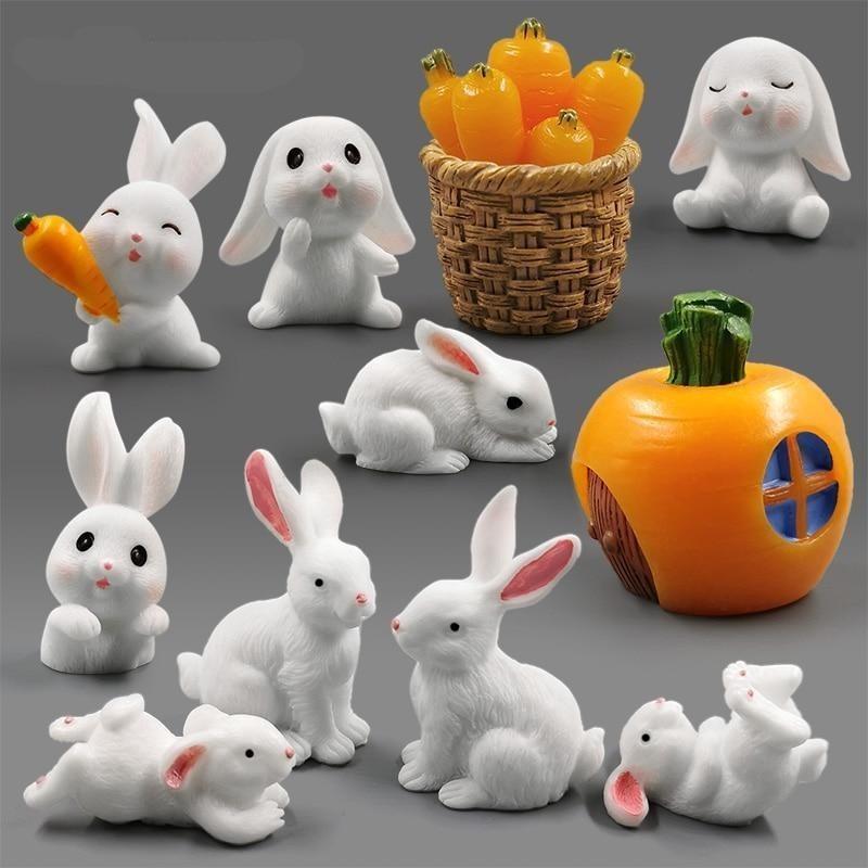 Mini Rabbit Resin Bunny Figurines Fairy Garden Micro Landscape Home Decorations