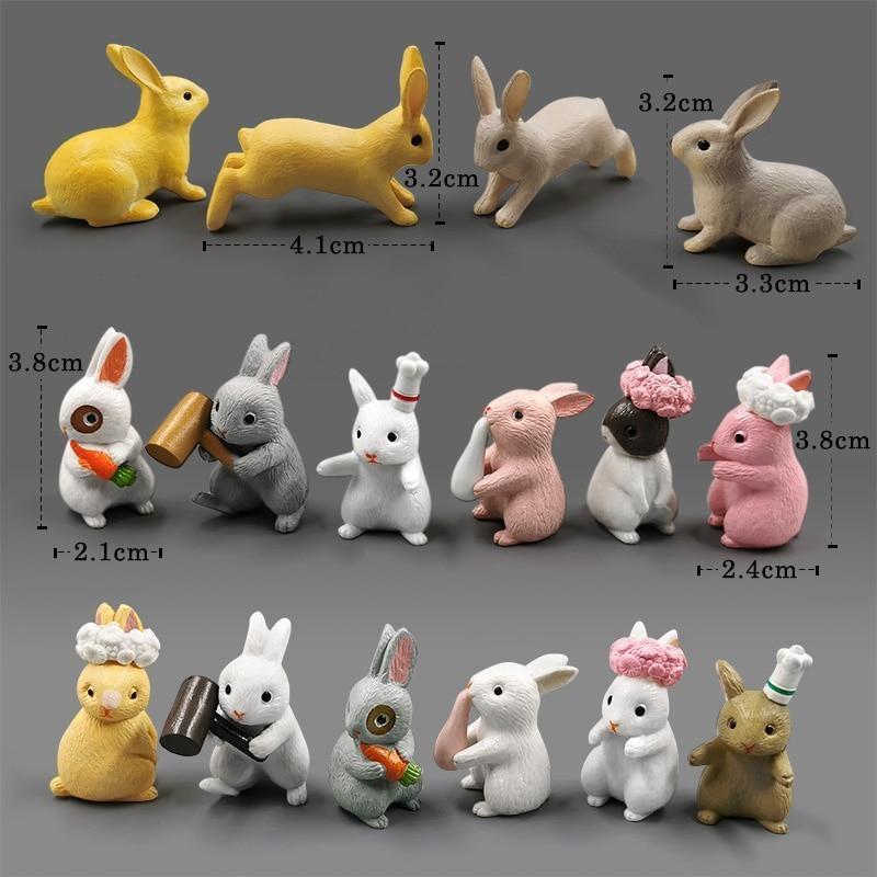 Mini Rabbit Resin Bunny Figurines Fairy Garden Micro Landscape Home Decorations