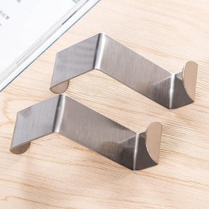 2Pcs Home Storage Stainless Steel Self Hanging Over Cabinet Door Hooks