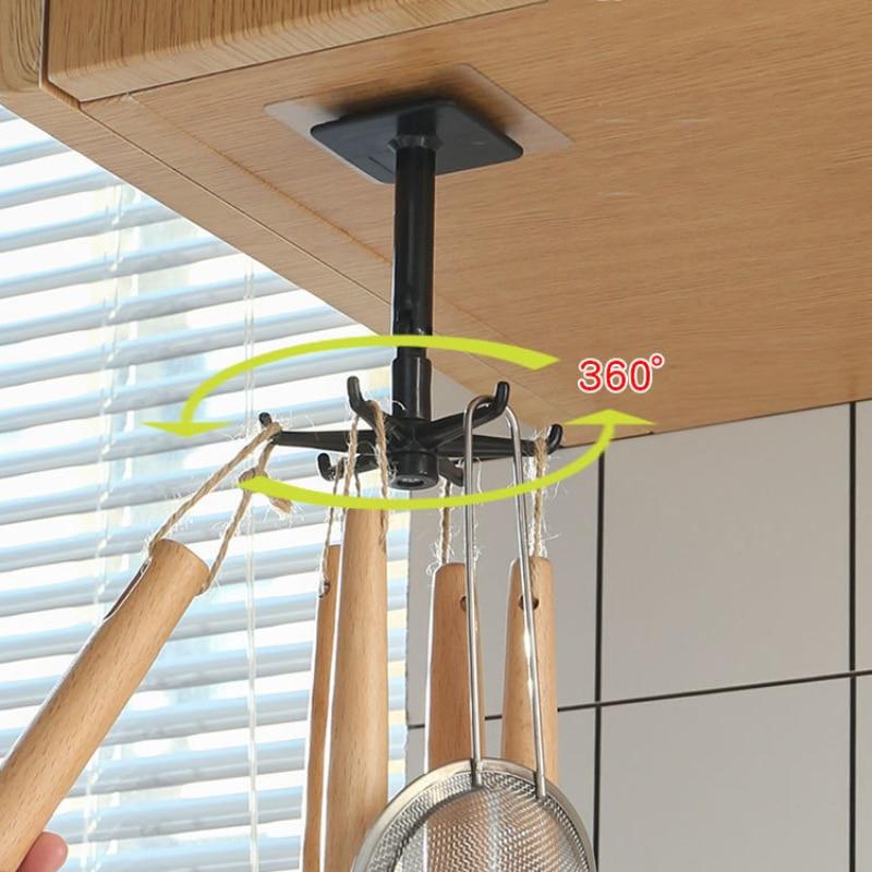 Multi Purpose Rotating Kitchen Hooks Hanging Utensil Rack Home Storage Organisation