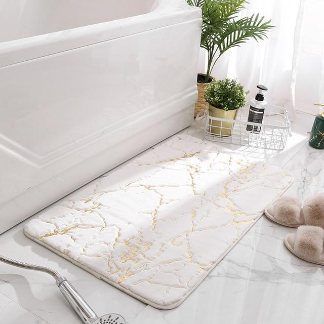 Non Slip Soft Thick Absorbent Marble Design Bathroom Mat